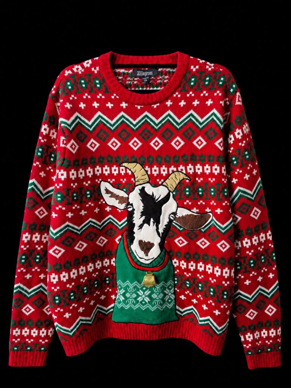 NWT 33 Degrees Christmas Goat Sweater XXL Red Fair Isle Ugly Christmas Sweater